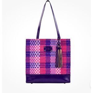 Patricia Nash Purple Fuchsia Ribbons & Raffia Toscano Tote with Tassels NWT org.
